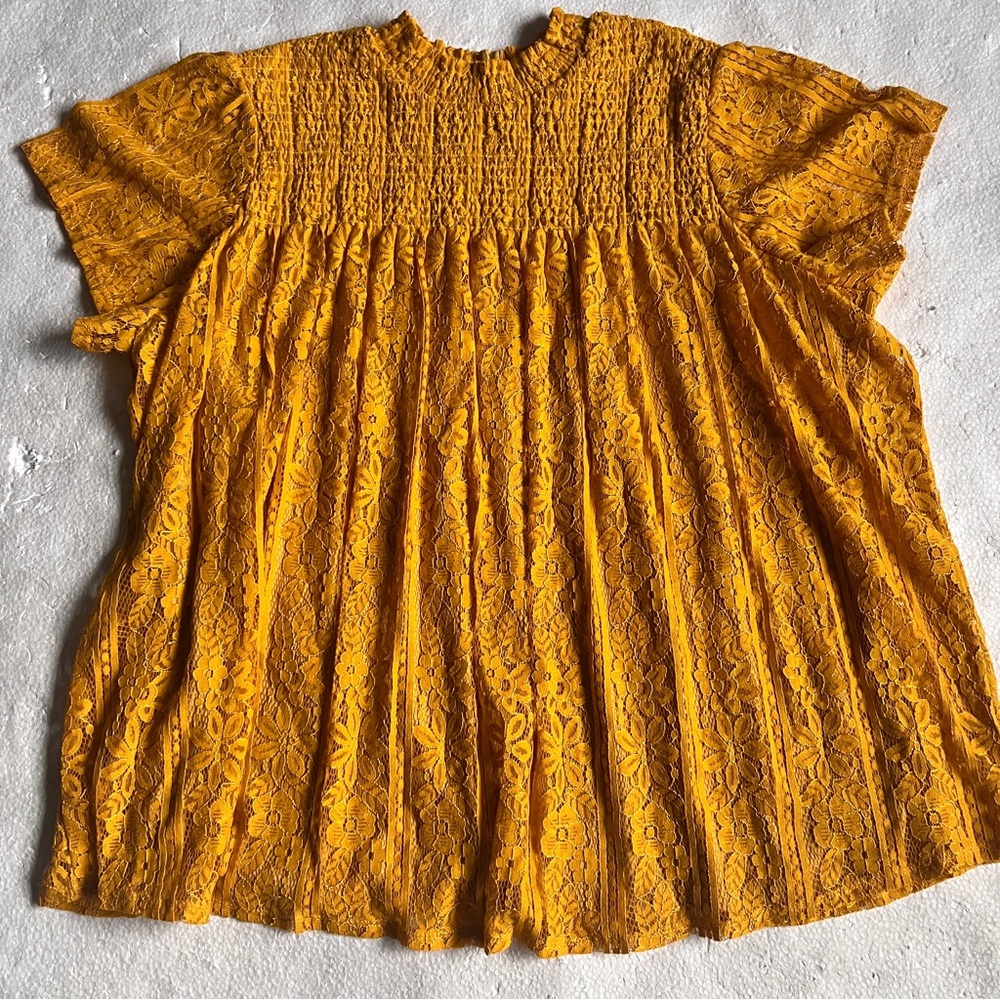 Kate & Mallory Mustard Yellow Lace Blouse with Ruffles-Size 2X